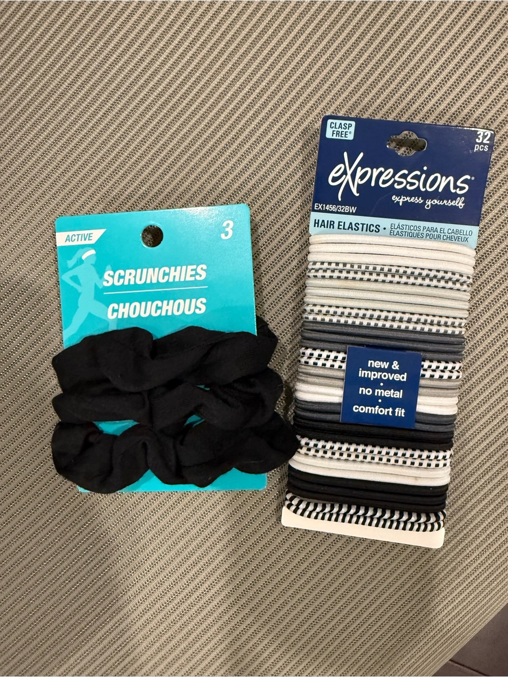 Expressions Black Scrunchies and Black, White & Gray Elastic Hair Bands NWT